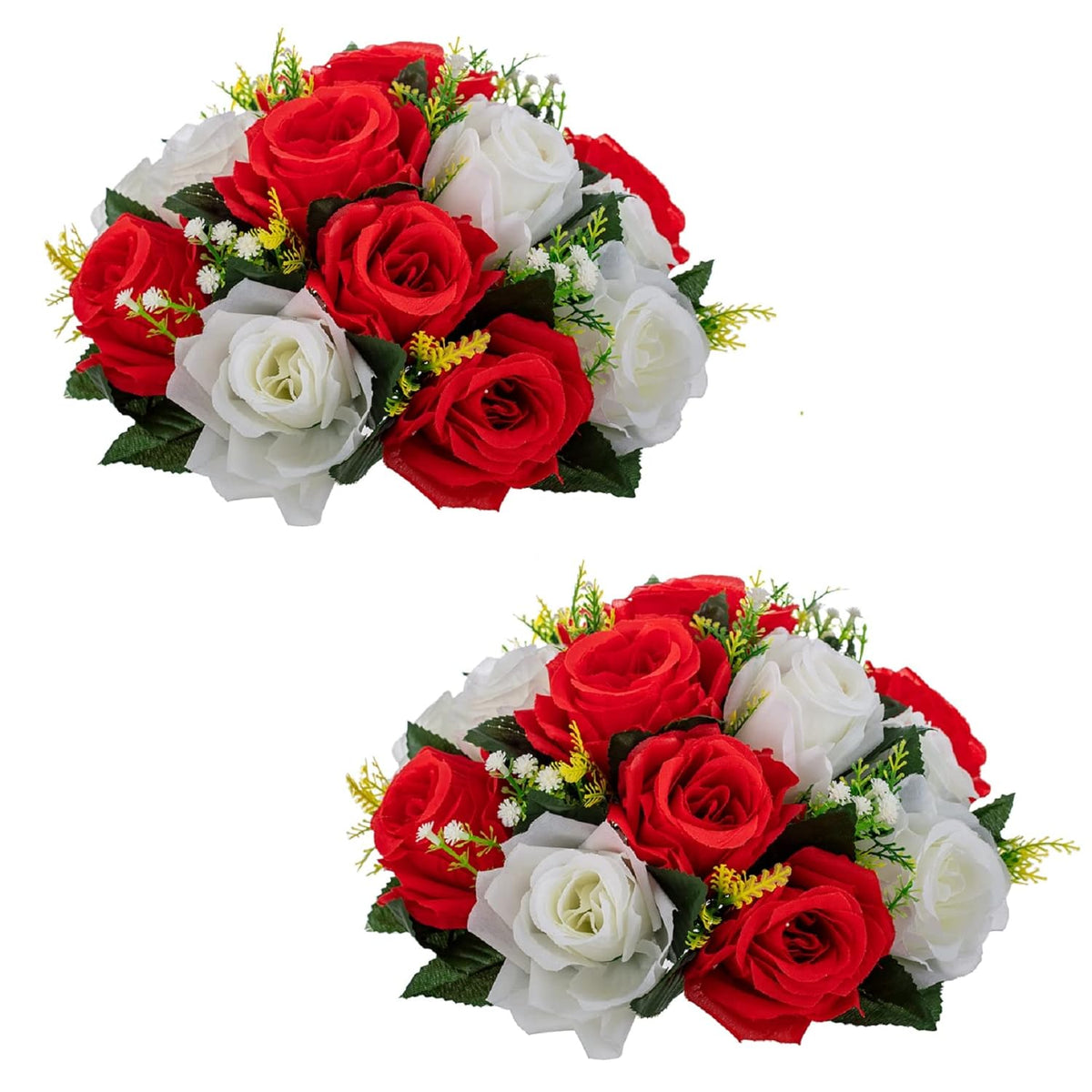 2 Pcs Fake Flower Ball Arrangement Bouquet, 15 Heads Plastic Roses With Base, Artificial Flower For Wedding Bouquets Centerpieces Party Valentine'S Day Home Decor