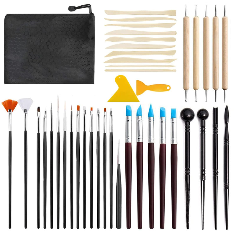 42 Pcs Polymer Clay Tools Set, Carving Modeling Tools With Storage Bag Wooden