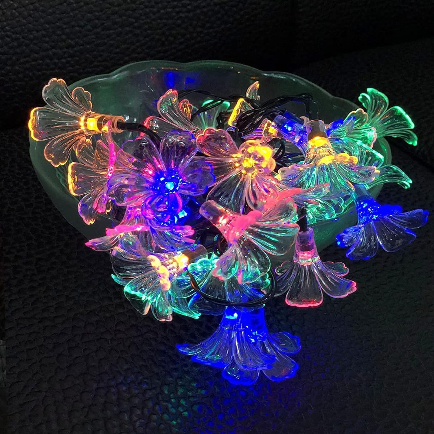 Solar Morning Glory Fairy String Lights, 21Ft/6.35M 30 Led Flower Lights Waterproof String Lights For Gardens Homes Wedd