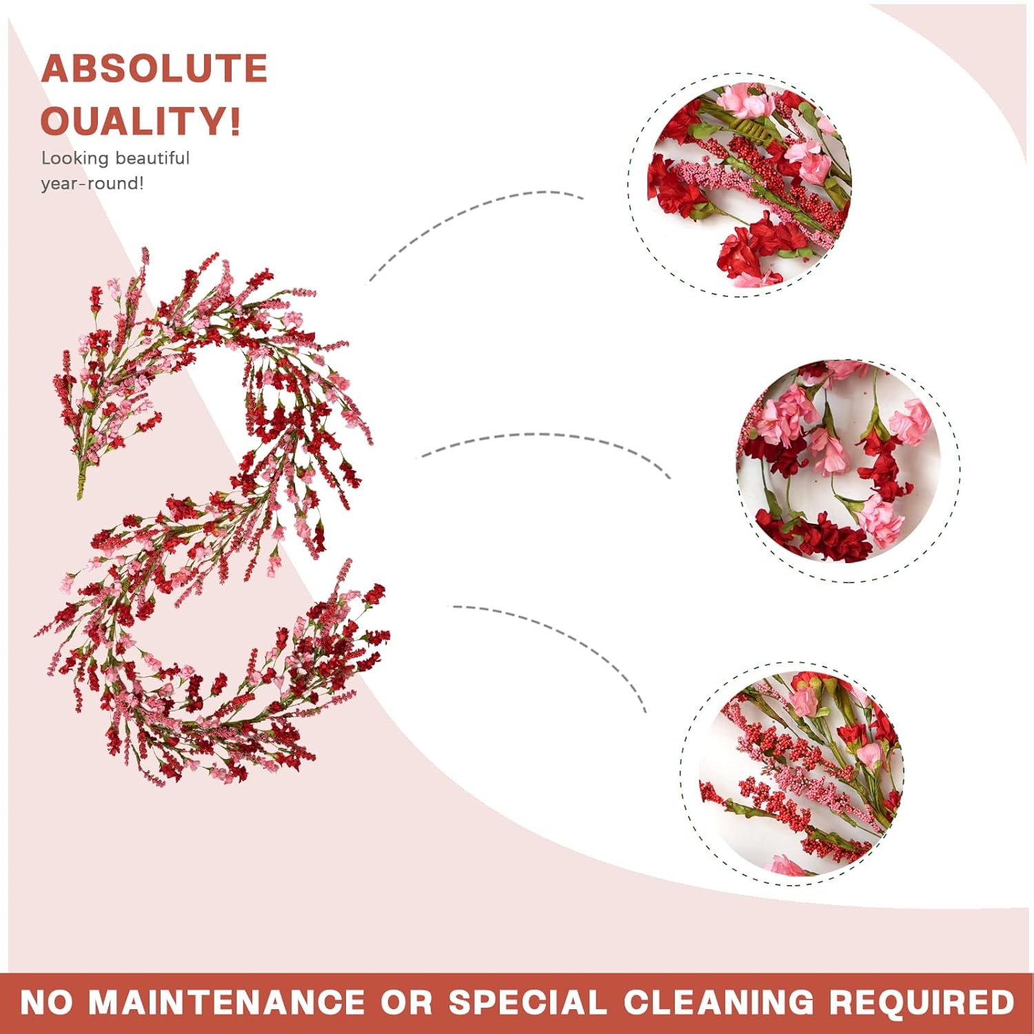 TEMPUS 5.9Ft Artificial Pink Flower Garland Natural Vine Garland for Front Door Mantel Party Decorations Valentines Mother's Day Decorations Wedding Party Home Decor
