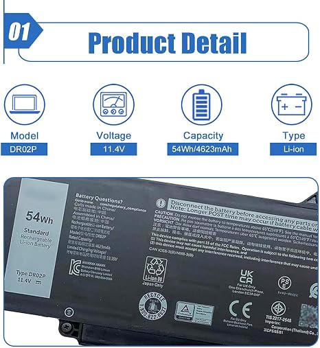 DR02P R73TC 11.4V 54Wh Replacement Laptop Battery for Dell Latitude and Precision Series