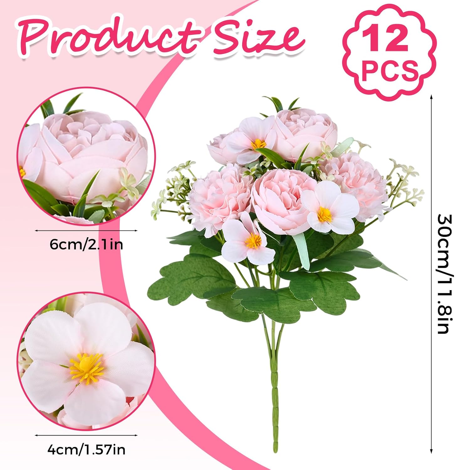 12 Bundles Peonies Artificial Flowers Fake Hydrangea Silk Peony Bouquet Bulk For Vase Floral Arrangements Wedding Arch Decor Centerpiece Table Decorations (Light Pink)