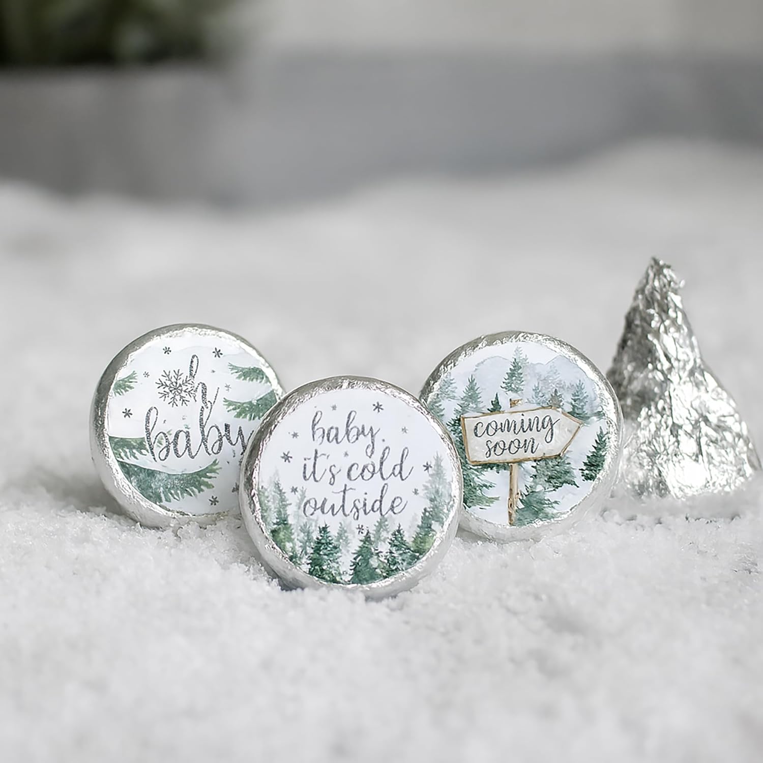 Baby It'S Cold Outside Baby Shower Chocolate Kisses Party Favor Candy Stickers, Winter Wonderland Shower - 180 Count