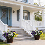 17 Inch Artificial Faux Pansy Flowers For Outdoor,Fake Pansies Flowers With Eucalyptus Leaves Fake Plants Greenery Boxwood Porch Patio Decor 6 Bundles(Dark Purple, Yellow, White)