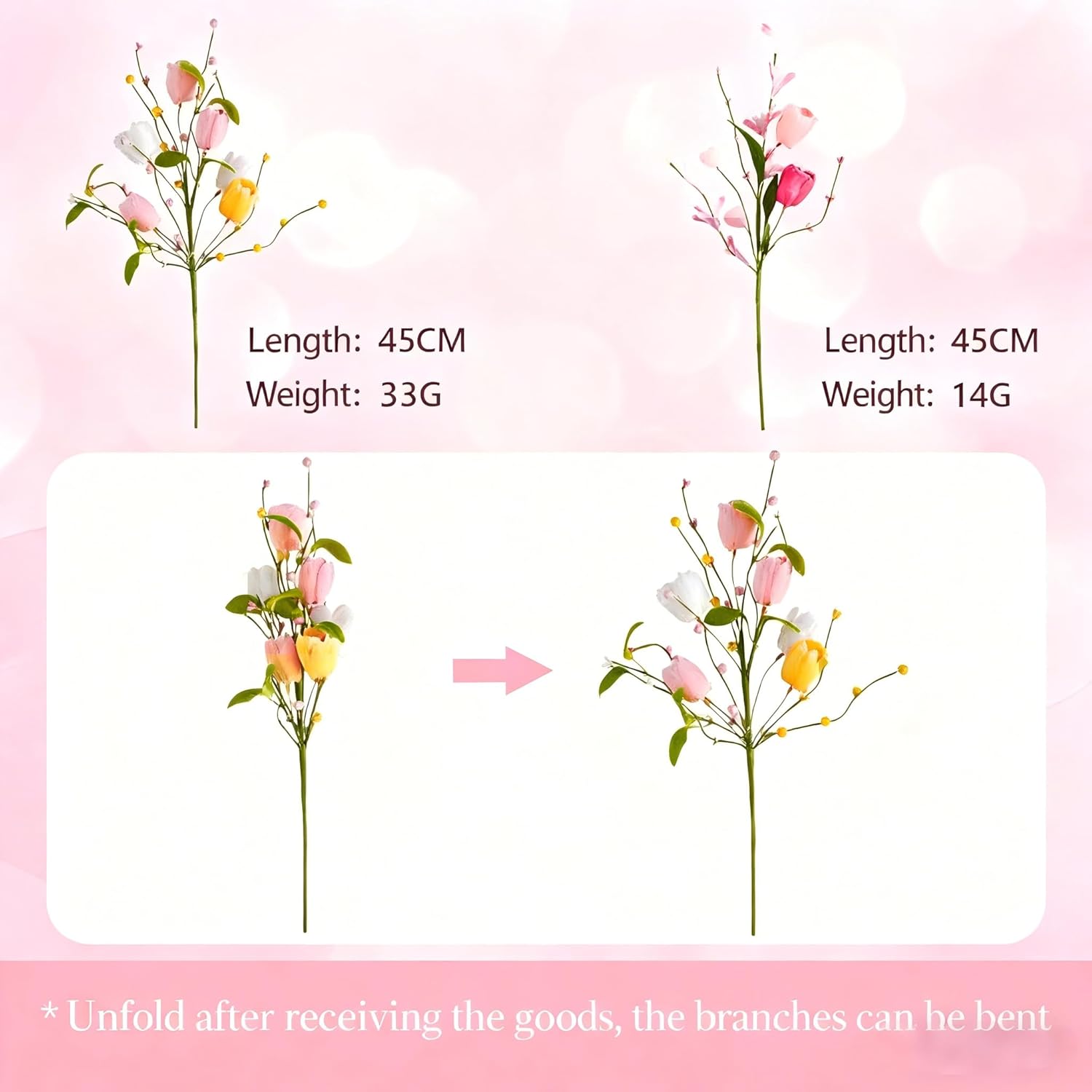 Valentines Day Decorations, 45Cm Tulips Artificial Flowers With Berry Branch For Home Decor, Valentine'S Day Gifts For Him And Her, Long Lasting Faux Tulip Bulbs