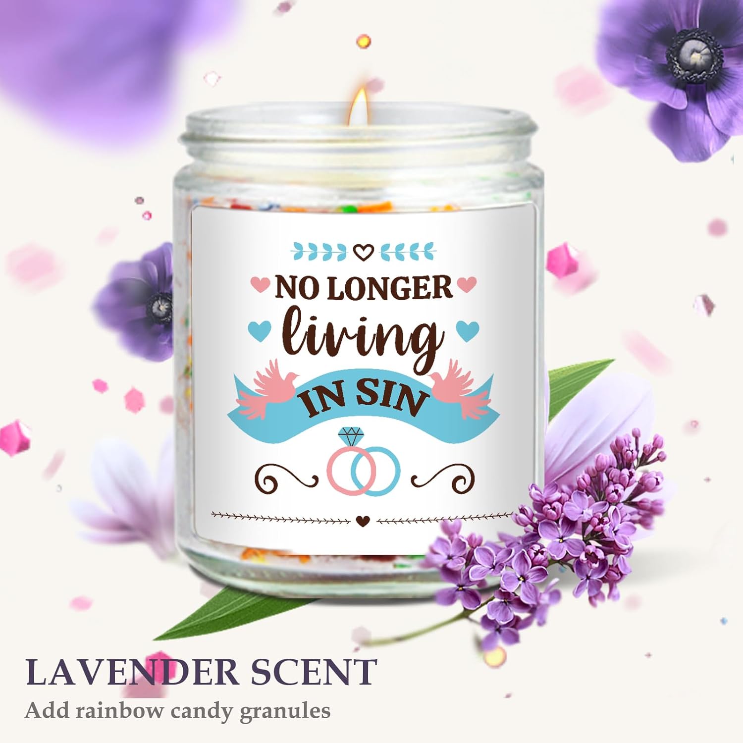 Wedding Gifts For Newlyweds, No Longer Living In Sin Candle, Funny Engagement Gifts, Gift For Bride Groom To Be, Funny Engaged Gift For Her, Bachelorette Party Decoration, Lavender Scented