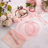 150Pcs Pink Plastic Plates,Valentine'S Day Disposable Pink Dinnerware Set Clear Pink Party Plates With Silver Glitter Design Include 25 Dinner Plates,25 Cake Plate,75 Cutlery,25 Cup For Party