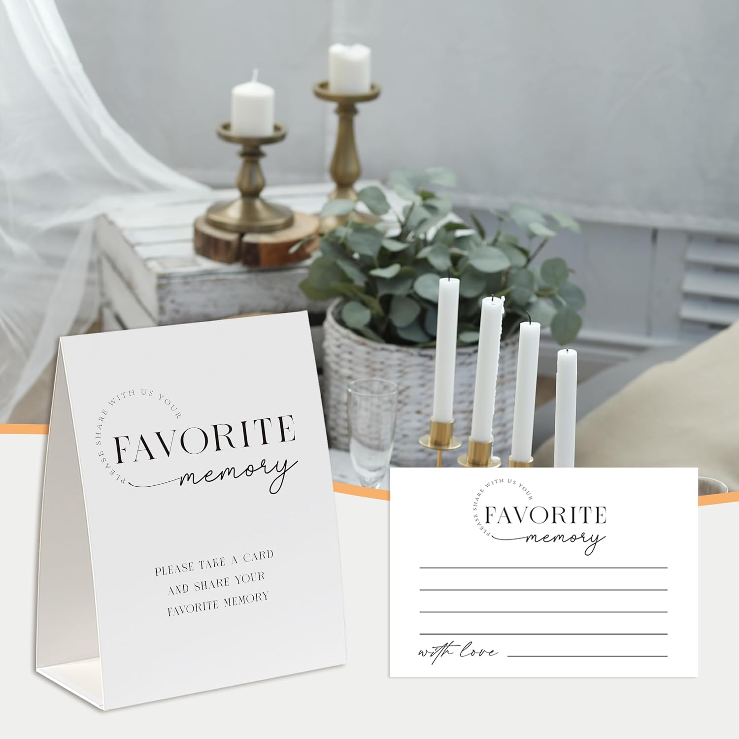 Share A Memory Sign And Cards, Funeral Memorial Cards, Minimalist Share A Memory Set For Celebration Of Life, Birthday Party, Funeral,Graduation,Bridal Shower, Wedding, Keepsake Cards-Sam05