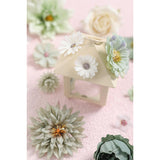 Artificial Flowers Heads Combo White Green Flowers Mix Silk Flowers Dahlia Roses For Graduation Cap Diy Cake Wedding Party Floral Arrangement Table Centerpieces Home Decorations