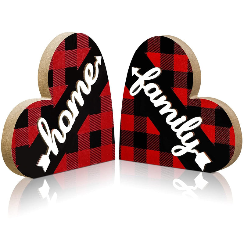 2 Pcs Rustic Wood Home Sign Farmhouse Love Wooden Heart Shaped Table C