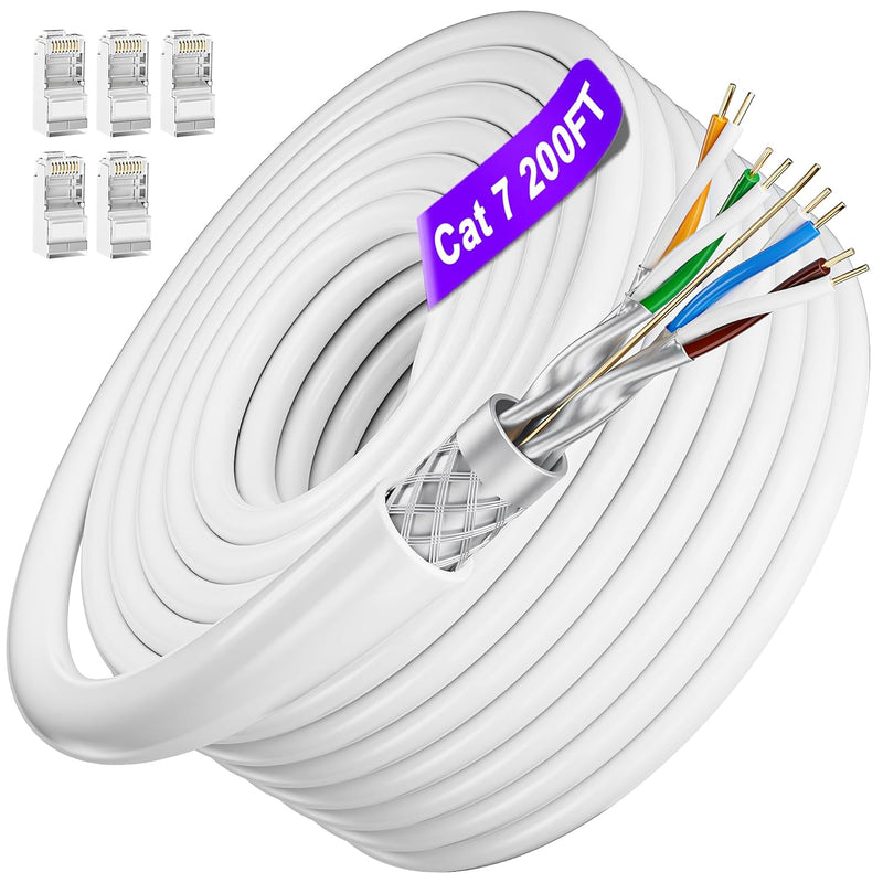 Cat 7 Ethernet Cable 200Ft, Outdoor Indoor Ethernet Cable Shielded Sftp, Cat7