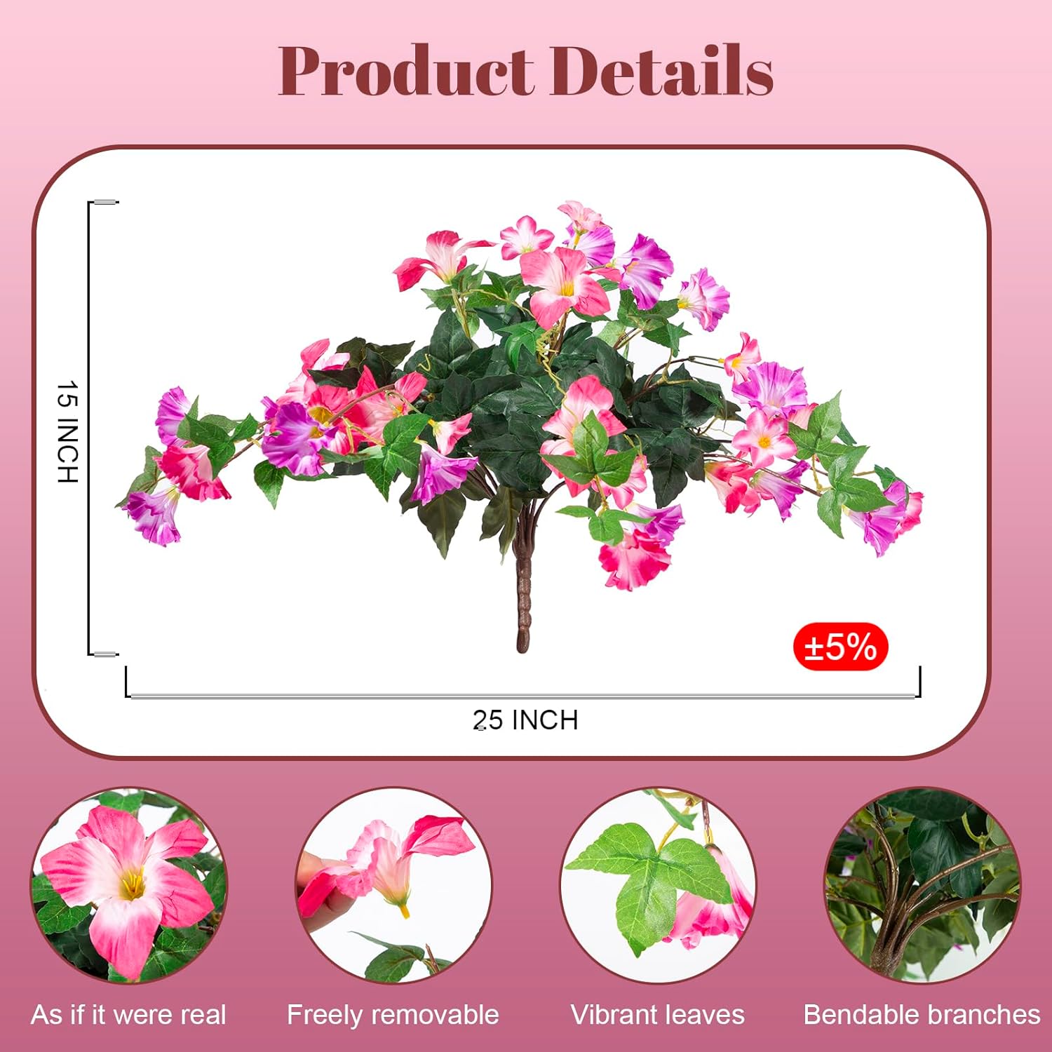 2 Pack Artificial Petunias Flowers - Realistic Fake Hanging Uv Resistant For Outside, Pink - Porch Garden Home Decor