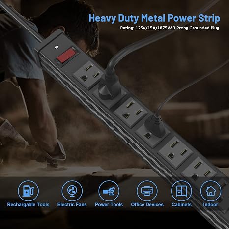 24-Outlet Heavy Duty Metal Power Strip with 10FT Extension Cord and Wall Mount