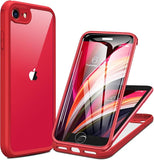 iPhone SE 3rd 2nd Gen 2022 2020 Case Full Body Built-in Glass Screen Protector Red