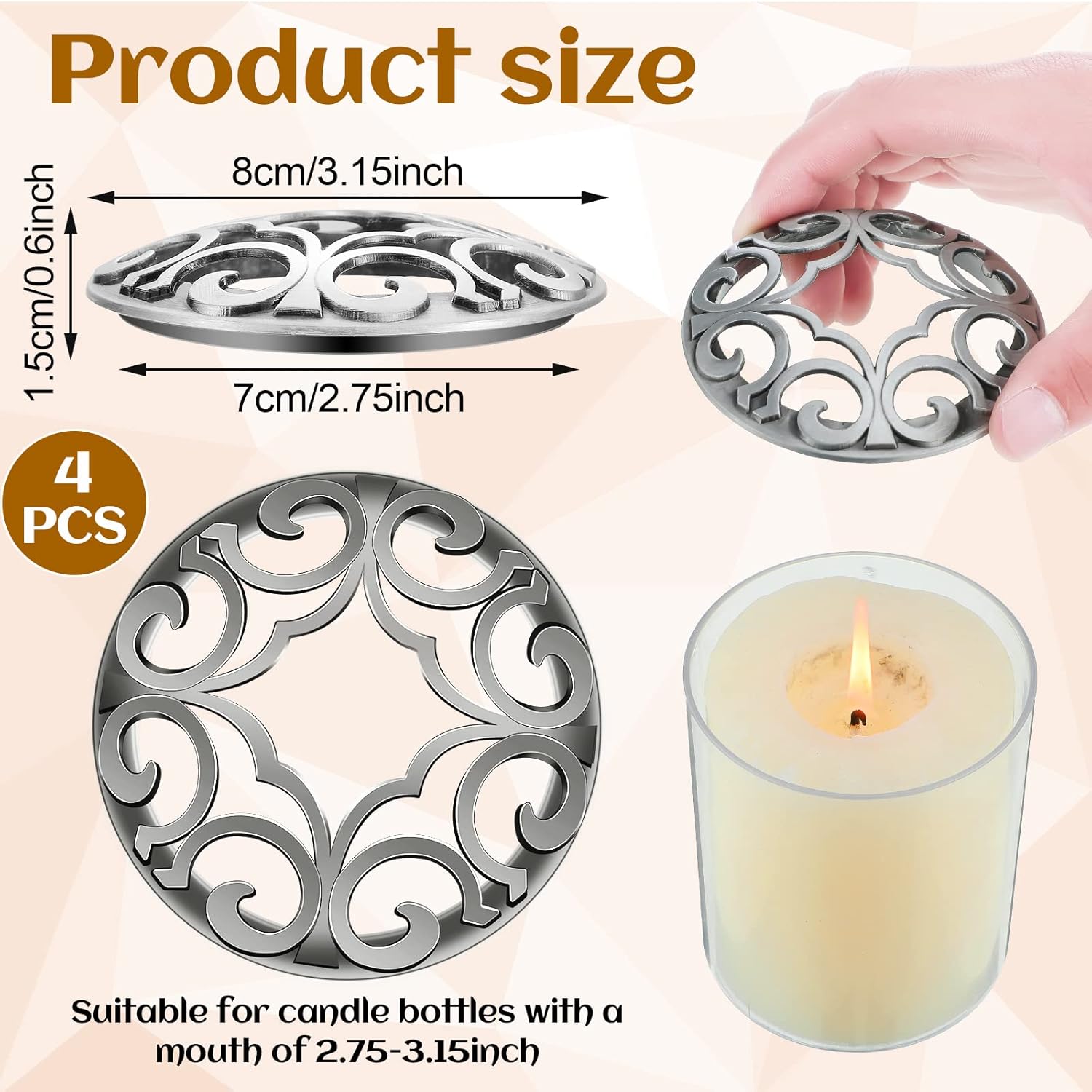 4 Pcs Candle Toppers To Burn Evenly Silver Jar Lid Scented Candles Accessories Gifts For Woman Supplies