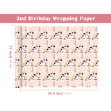 Girl 2Nd Birthday Wrapping Paper - Mini Roll - 17 Inch X 16.5 Feet - 2Nd Birthday Balloon And Cute Cow Wrapping Paper Perfect For Kids Girls, Baby Shower
