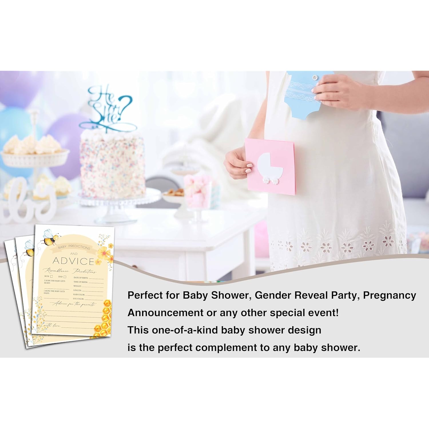 Bee Baby Shower Games For Boys Girls, Bumble Bee Baby Predictions And Advice For Baby Shower, Honeycomb Baby Shower/Gender Reveal Parties Decorations, 5" X 7" Double-Sided Cards(30 Games)-D02