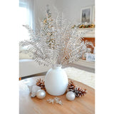 30” Artificial Silver Ferns Leaves Stems Christmas Long Branch 3Pcs Fake Leave Flower Tall For Christmas Tree Diy Xmas Wreath Garland Arrangment Vase