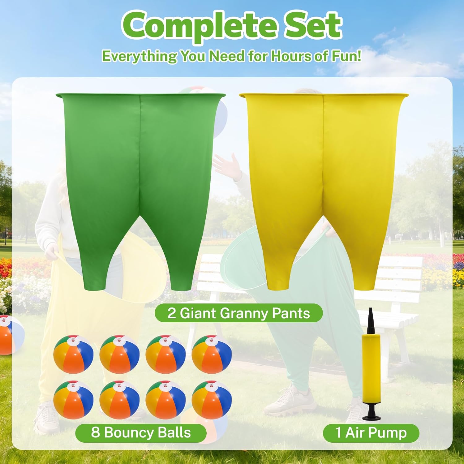 Granny Pants Party Game For Adults, Grannies Pants Ball Catching Game, Outdoor Granny Family Panties Games With 8 Colorful Bouncy Balls & 1 Air Pump For Fun Family Reunion & Adult Groups Yard Games
