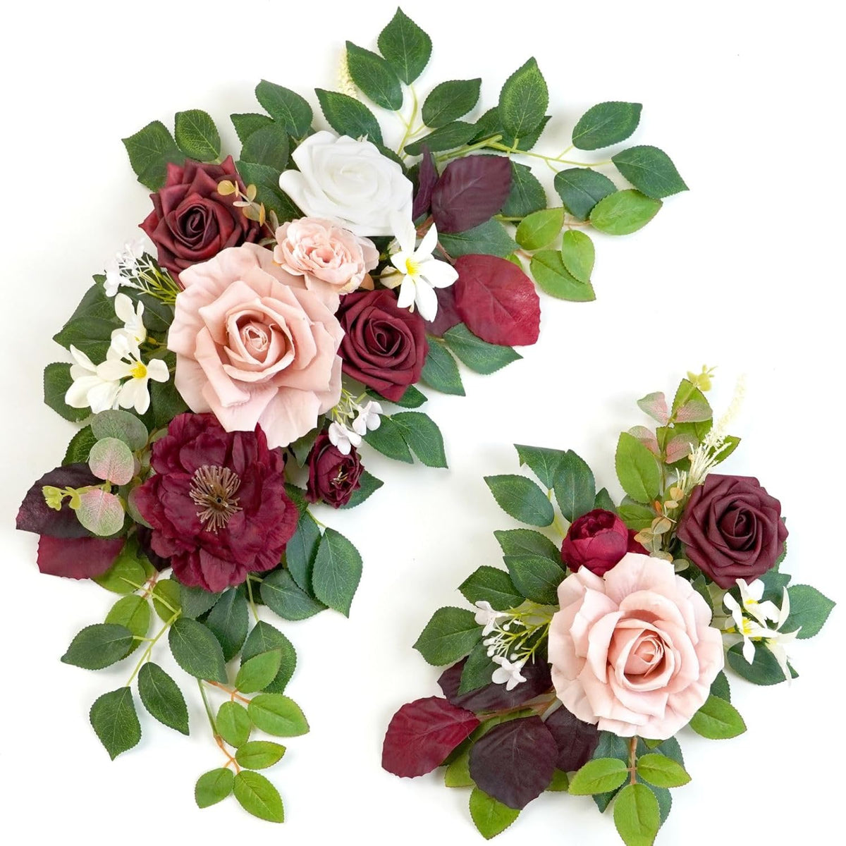 Wedding Decor (Pack Of 2) Welcome Sign Flower Backdrop Garland For Ceremony Reception Wall Easel Home Decoration Entryway Faux Outdoor Board Head Table Decor (Burgundy & Dusty Rose)