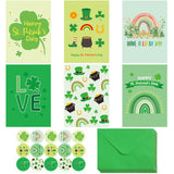 Treasure Cove St. Patrick's Day Cards Set Green Shamrock Greeting Cards with Envelopes and Stickers for Irish Holiday Supplies 12 Pcs