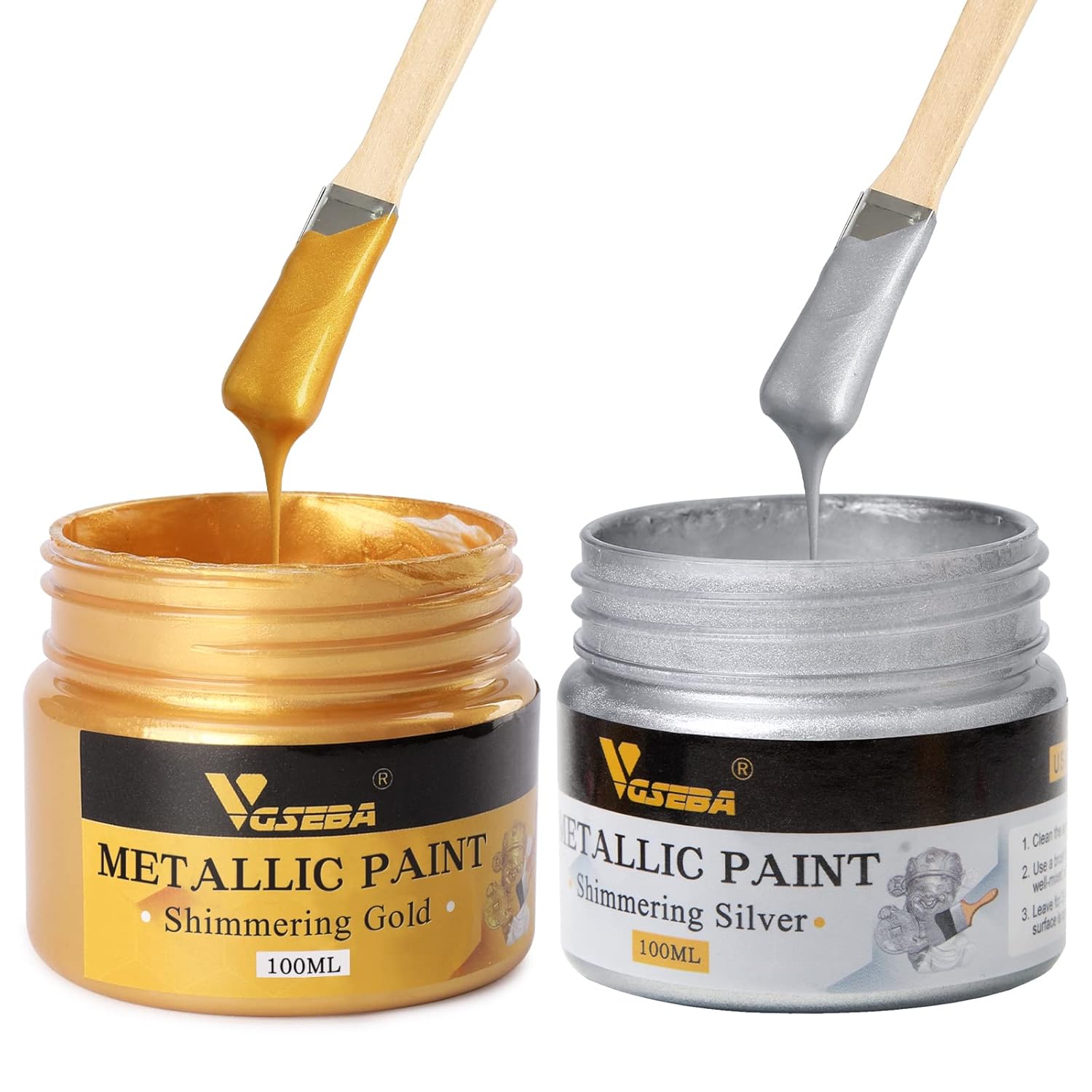 Acrylic Paint Metallic Gold And Silver,200Ml Gold Leaf Paint For Art, Painting, Handcrafts,Ideal For Canvas Wood Clay Fabric Ceramic Craft Supplies,Non Toxic,Non Fading
