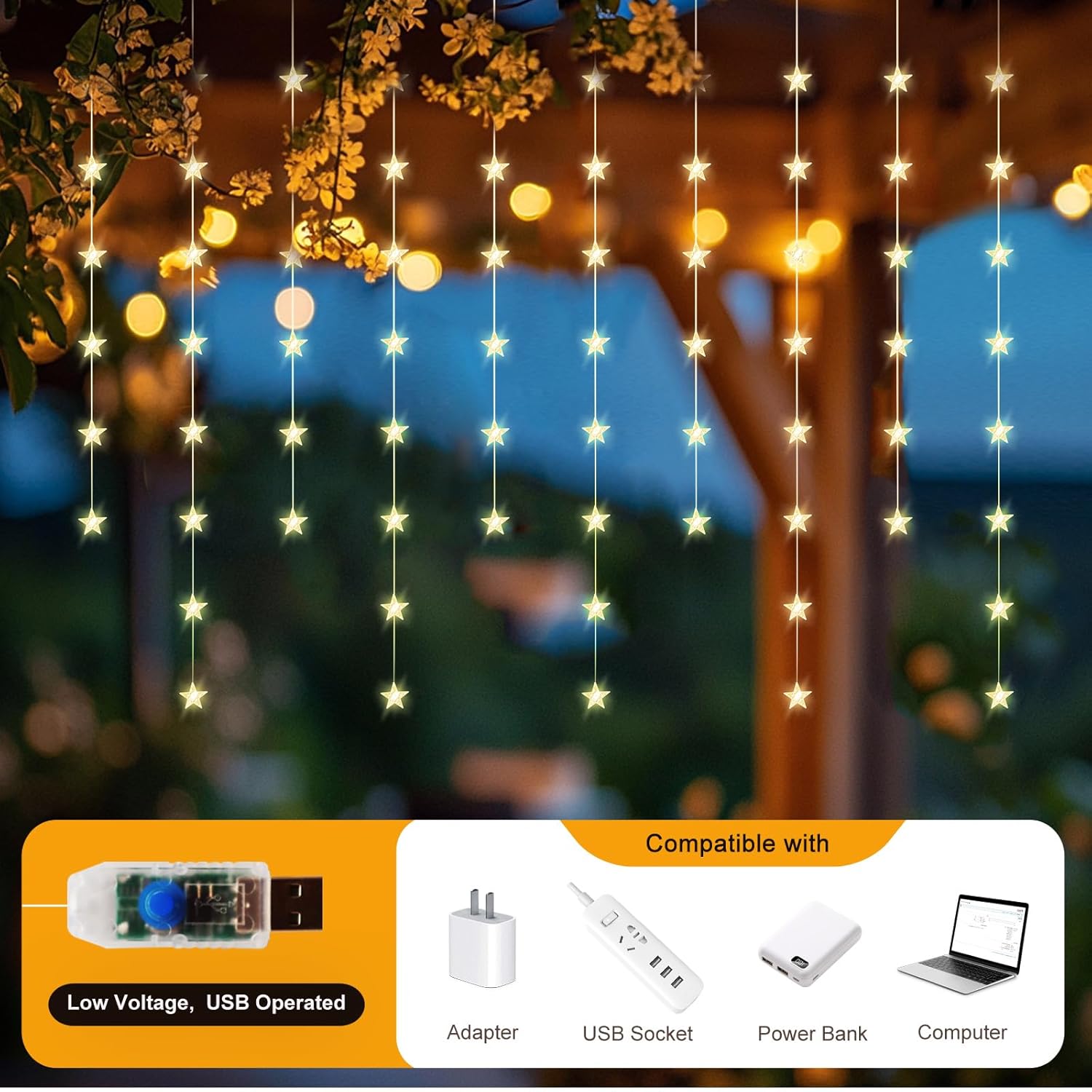 Star Curtain Lights, Warm White Window Lights 70 Stars Hanging Light With Remote Fairy Led Twinkle String Lights Home Be