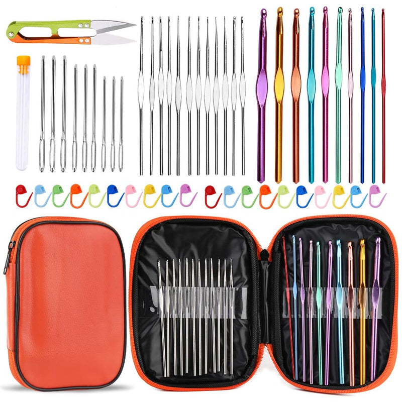 54 Pcs Crochet Needles Set, Crochet Hooks Kit With Storage Case, Ergonomic Kni