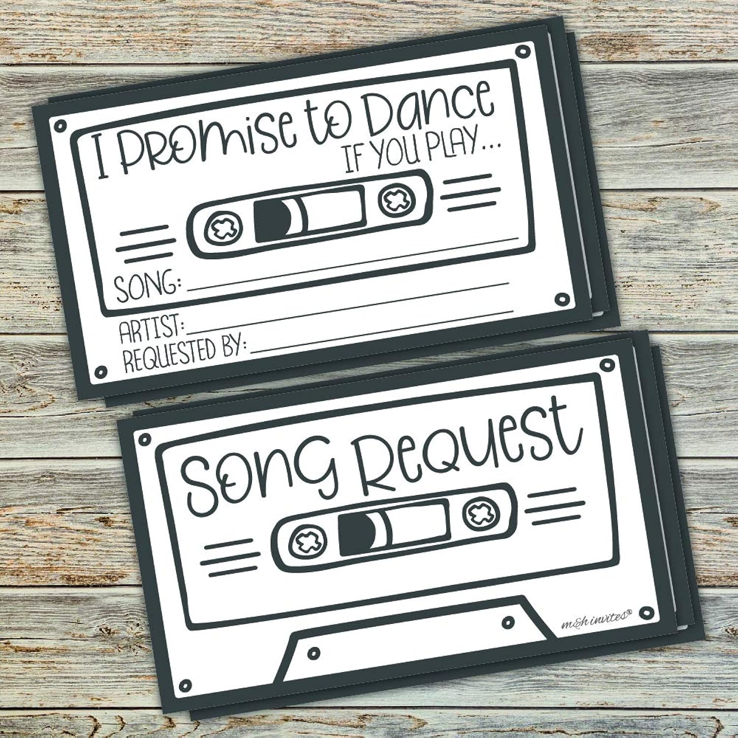 50 Retro Cassette Promise To Dance Cards - Song Request Cards For Wedding - Music Suggestion Tickets