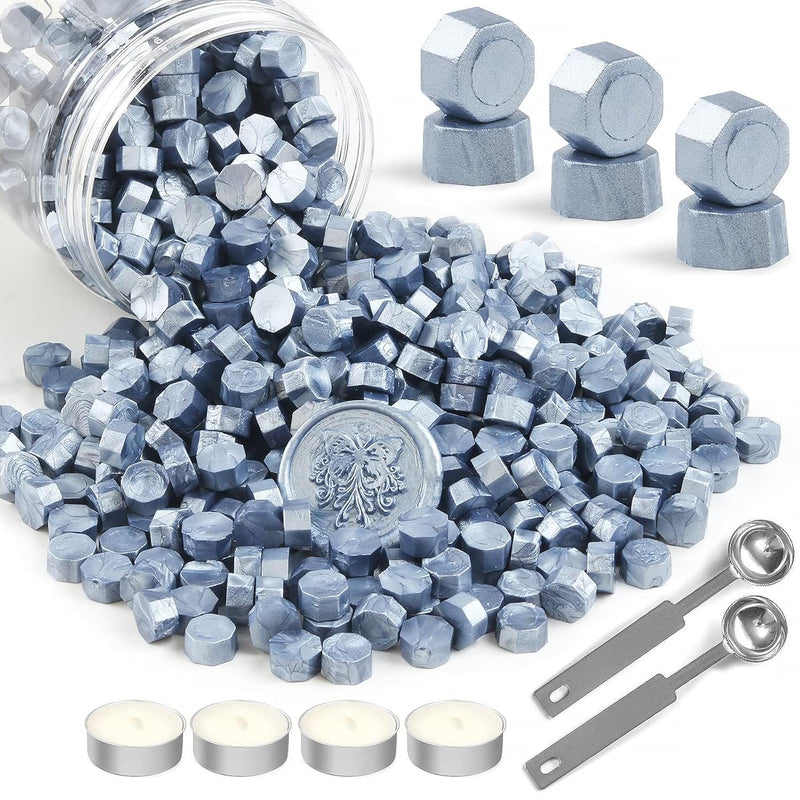 Blue Wax Sealing Beads, 400 Pcs Metallic Blue Octagon Wax Seal Beads Kits For