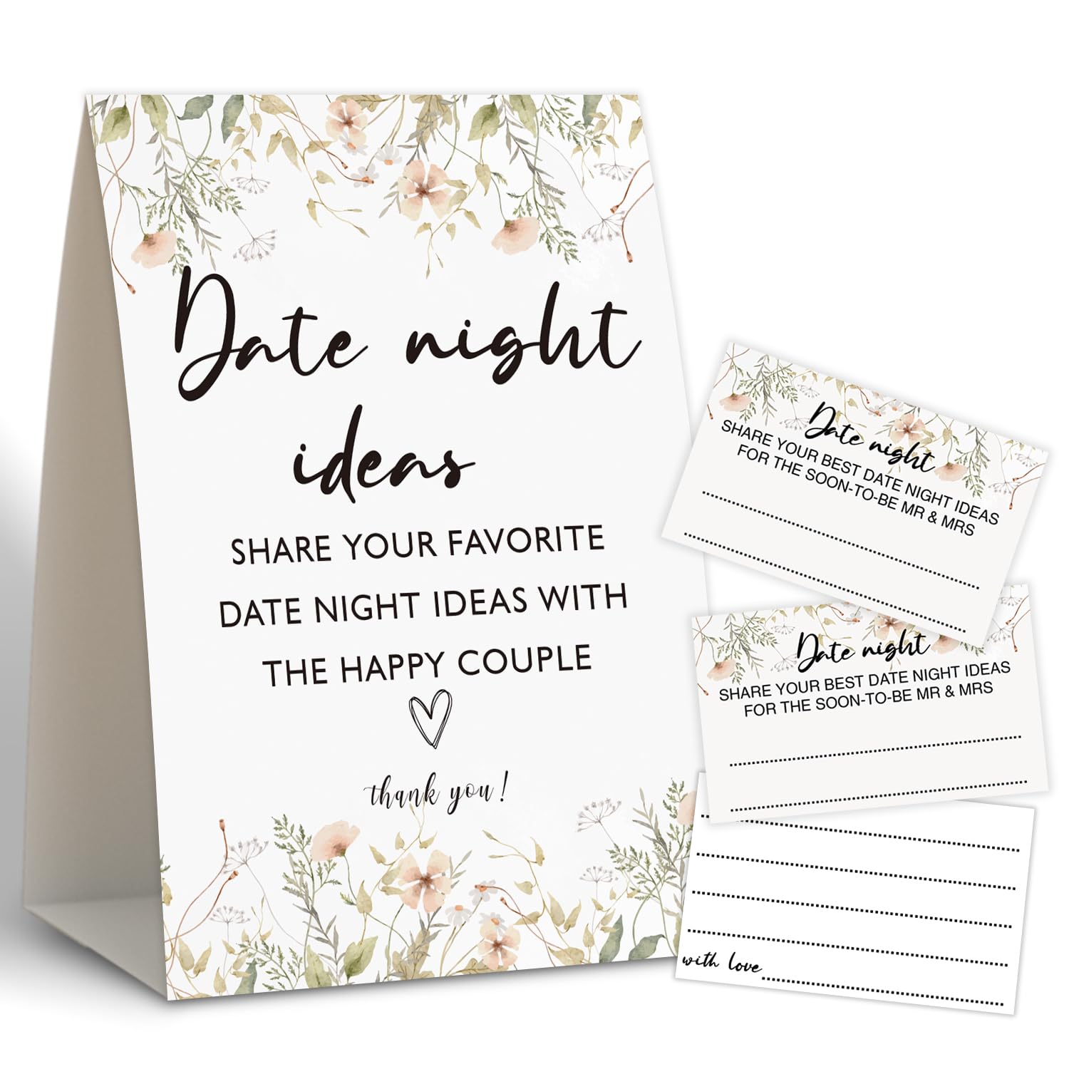 Boho Bridal Shower Decorations,Date Night Games,Date Night Ideas,Wedding Shower Game,Rustic Bridal Shower Decorations,Popular Bridal Shower Game,Set Including 1 Sign And 50 Date Night Ideas Cards-11