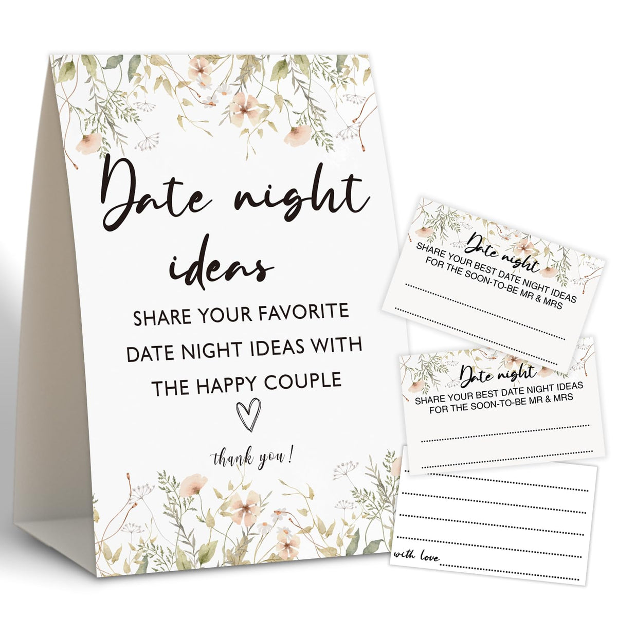 Boho Bridal Shower Decorations,Date Night Games,Date Night Ideas,Wedding Shower Game,Rustic Bridal Shower Decorations,Popular Bridal Shower Game,Set Including 1 Sign And 50 Date Night Ideas Cards-11