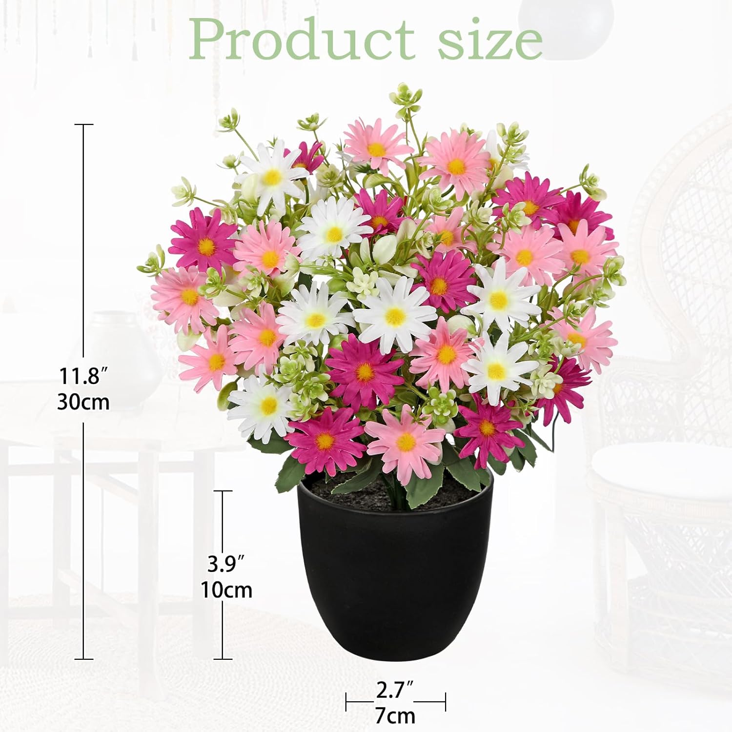 Artificial Daisy Flowers In Pot 12 Inch Fake Flowers Silk Daisy Arrangement Faux Plant Flower Decor For Spring Home Decor Table Centerpiece Garden Porch Window - Pink