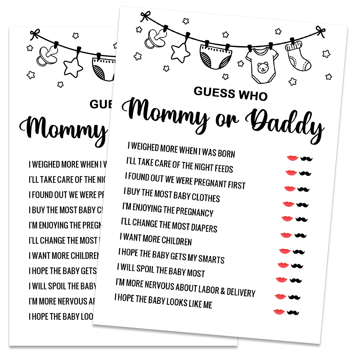 Guess Who Mommy Or Daddy Baby Shower Game, Gender Reveal Party Supplies, Baby Shower Decorations, Baby Shower Party Games Supplies & Activities, 30 Game Cards Included