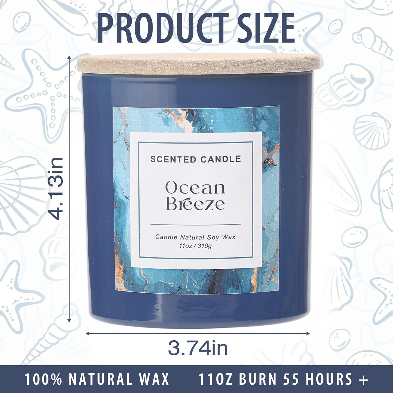 Ocean Breeze Candle,Spring & Summer Scented Candle,Natural Soy Wax Candles For Home Scented,Candle Gift For Women Men,11 Oz