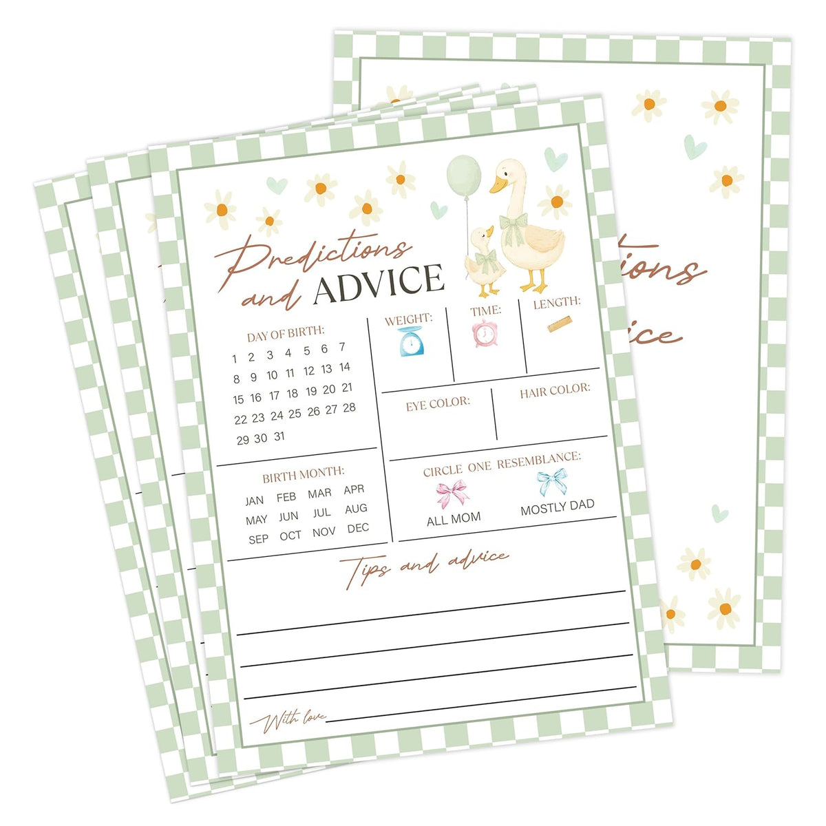 Goose Baby Shower Games, Sage Green Little Goose Predictions And Advice Game For 30 Guests With Game Cards, Gender Reveal, Baby Shower Supplies & Decorations (Dv14)