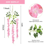 Wisteria Hanging Flowers 24 Pack Fake Flower Garland Artificial Wisteria Vines Rattan Silk Flower String Wedding Party Wall Decorations,Pink