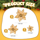 15 Pcs Velvet Christmas Magnolia Flowers In 3 Size Glitter Artificial Flower Christmas Tree Ornament With Stem For Xmas Tree Wreath Garland Wedding Decor(Gold)