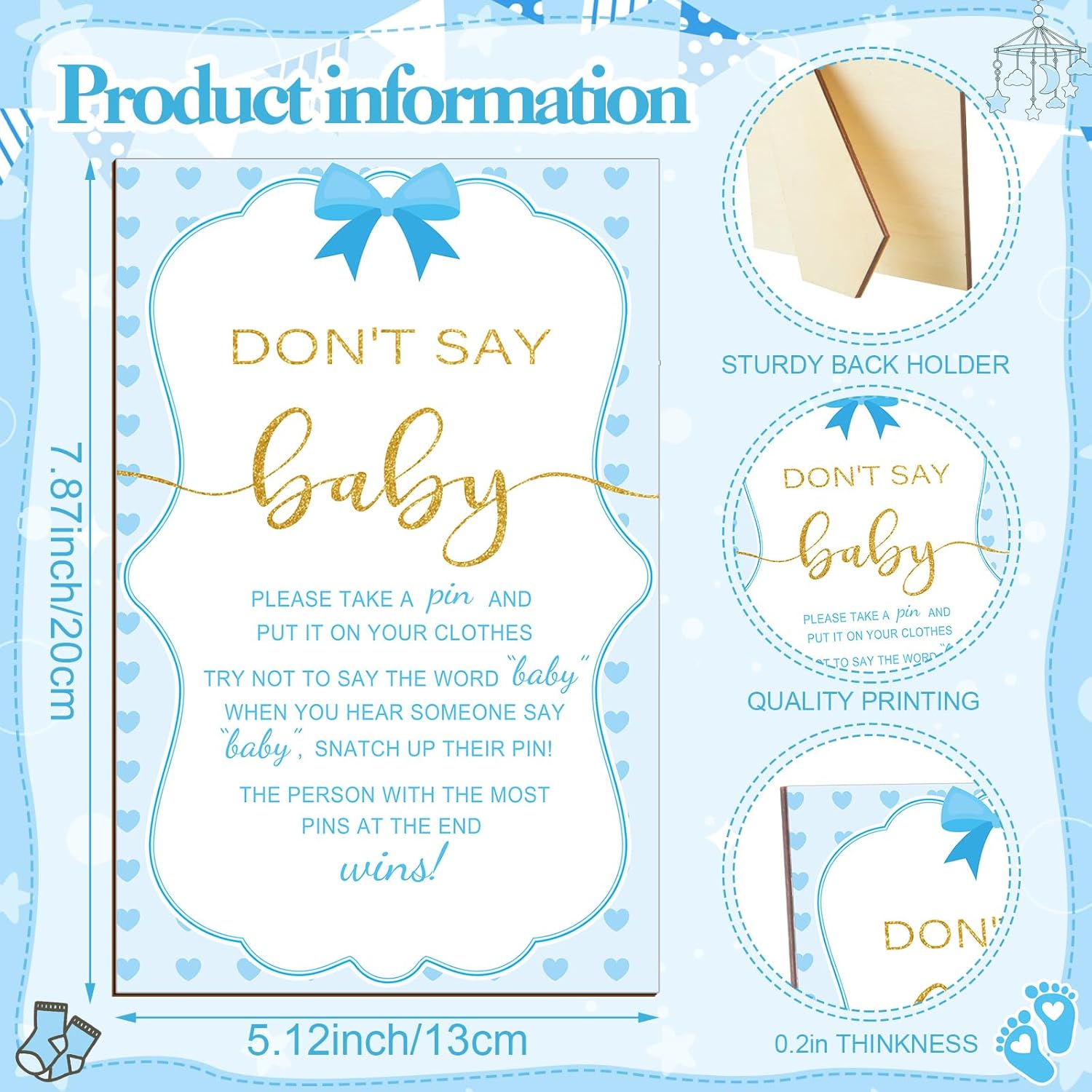 321 Pcs Boy Baby Shower Games Supplies 5 Sets Includes 50 Activities Cards, 20 Pencils, 1 Don'T Say Baby Sign 50 Clothespins For Price Is Right Scramble Prediction Bingo Games Party Decoration