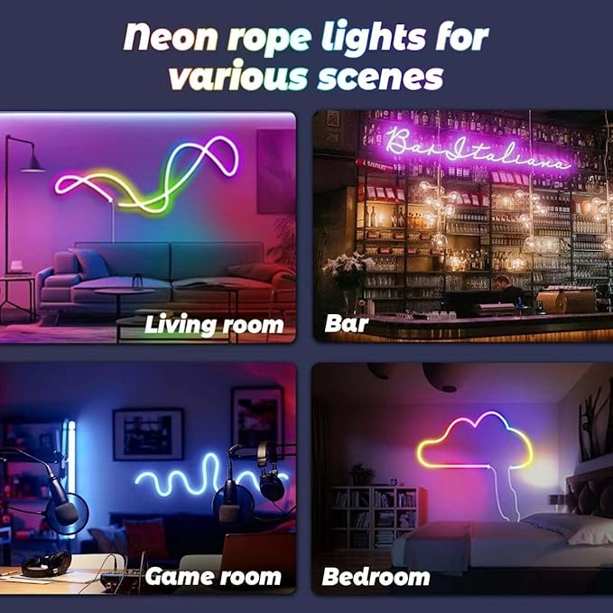 32.8ft RGB LED Neon Strip Lights App & Remote Control IP65 Waterproof Flexible Rope Lights 24V