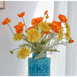 7 Pcs Poppy And Chrysanthemum Artificial Flowers, Orange And Yellow Fake Silk Flowers For Home Table Centerpieces Kitchen Dining Table Farmhouse Office Desk Decoration (Orange Yellow)