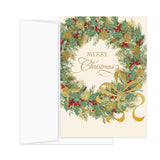 Masterpiece Traditional Wreath Christmas Cards / 15 Festive Holiday Cards Set With White Envelopes / 5 5/8" X 7 7/8" Winter Greeting Cards With Inside Verse