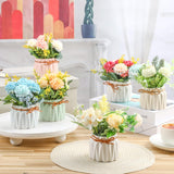 6 Pieces Artificial Hydrangea Flowers With Vase Faux Hydrangea Flowers Plastic Hydrangea Bouquet With Small Ceramic Vase Fake Hydrangea Flower Potted For Home Office Party Festival Wedding Table