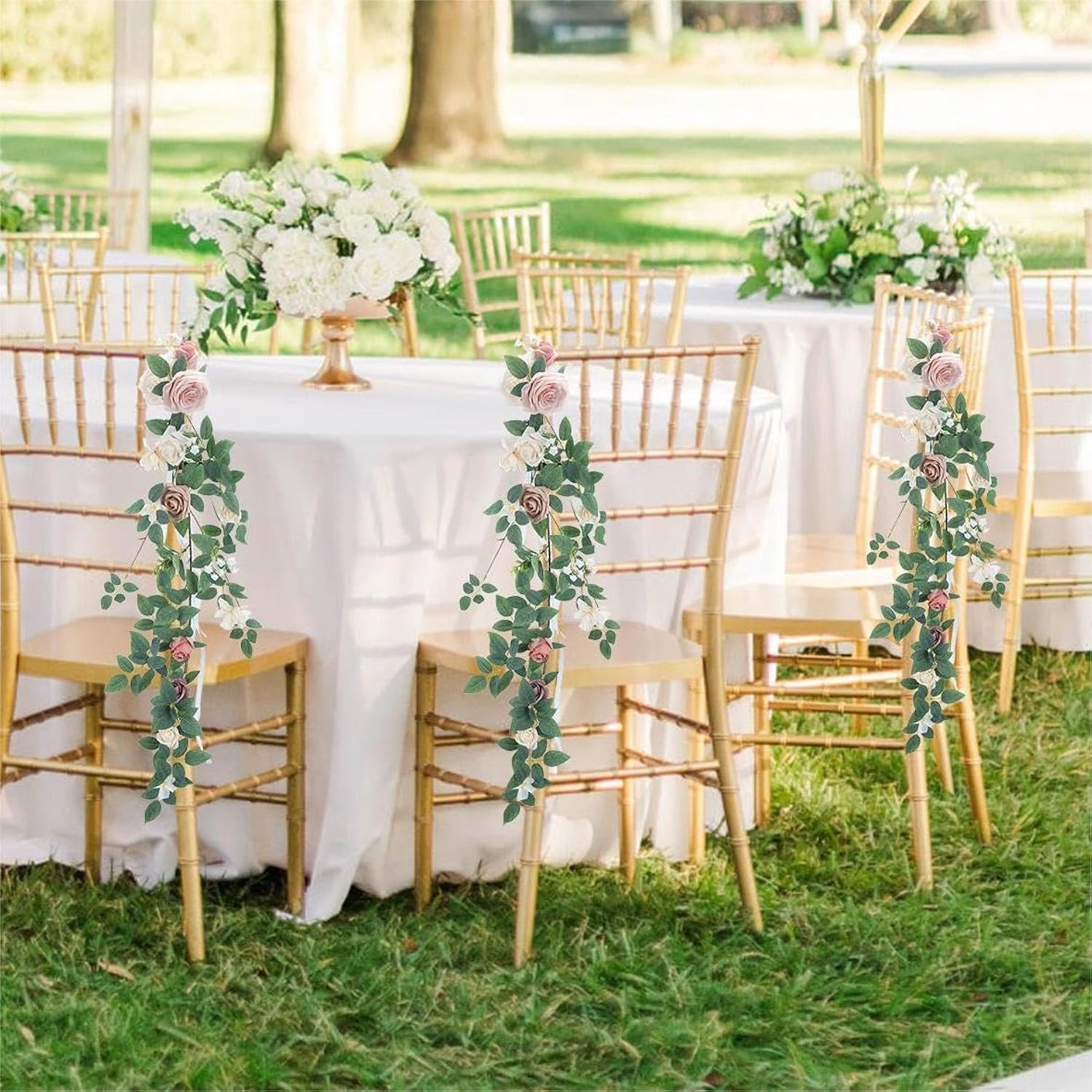 3Pcs Wedding Aisle Decorations For Wedding Ceremony Pink Aisle Pew Artificial Flowers Arrangements For Wedding Chair Decorations Reception Church Party Decor With Leaves And Ribbons