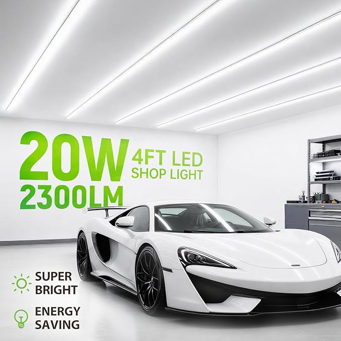 4 Pack 4FT LED Shop Lights 20W 2300LM 6500K Linkable T5 Ceiling Under Cabinet Utility Fixtures