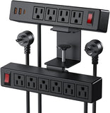 Dual Layer Desk Clamp Power Strip 10 Outlets 20W USB C 6FT Cord 700J Surge Black