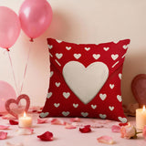 Red Valentines Pillow Covers 18X18 Set Of 2, Cream Heart Print Valentine'S Day Themed Love Holiday Throw Pillowcases Anniversary Decorative Outdoor Farmhouse Cushion Cases Couch Sofa Bed Decor