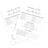 How Well Do You Know The Bride Game, Bridal Shower Questionnaire Cards, Who Knows The Bride Best, Minimalist Wedding Game, Bridal Shower Games, Bachelorette Party Games -Wktb01