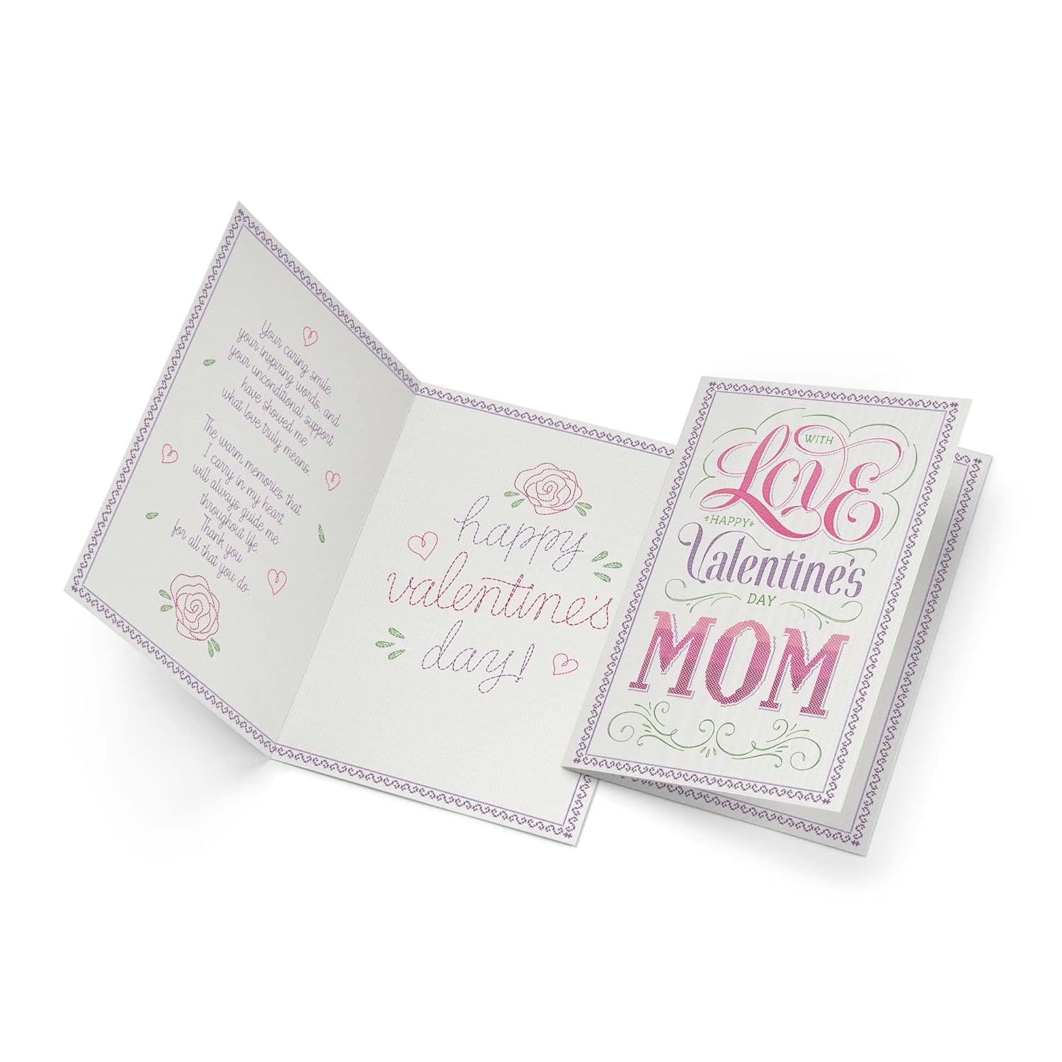 Mom Valentine'S Day Card, Made In America, Eco-Friendly, Thick Card Stock With Premium Envelope 5In X 7.75In, Packaged In Protective Mailer (Embroidery)