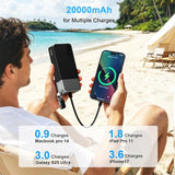 20000mAh 65W USB C Power Bank with Detachable Cable Fast Charging Battery Pack